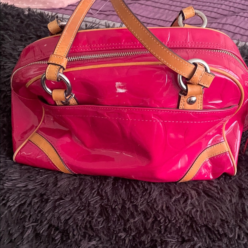 Coach Fuchsia and Tan Satchel - Picture 4 of 7